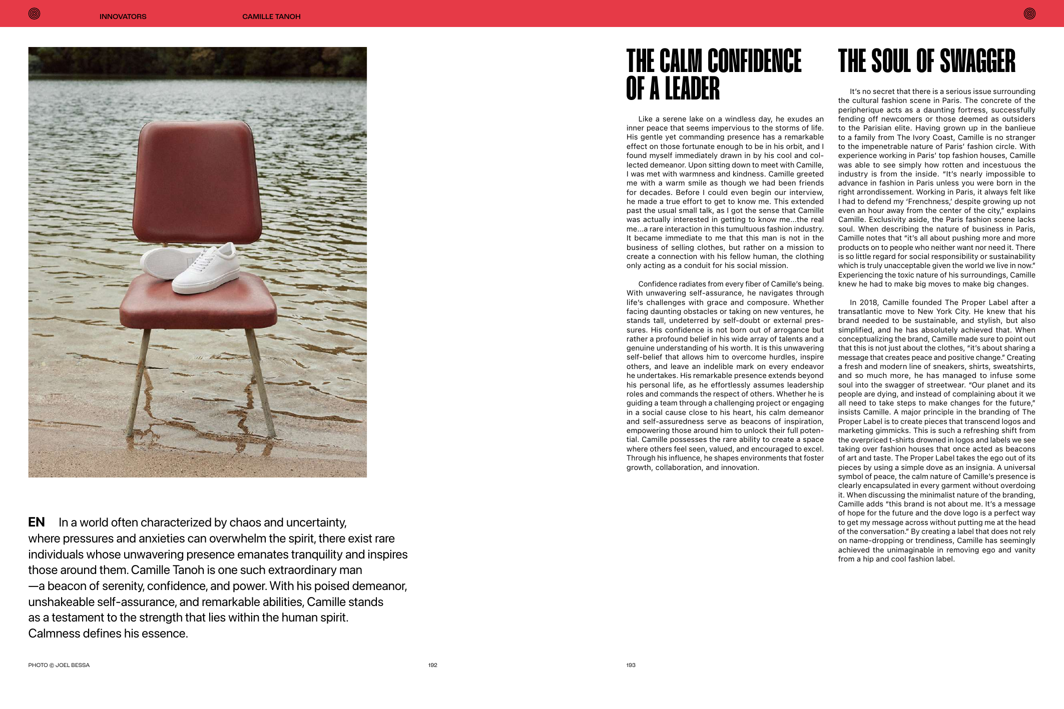 Naïf Magazine interview spread on Camille Tanoh's leadership and cultural perspective